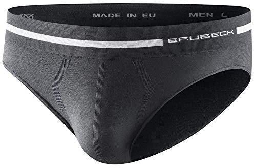 BRUBECK Culotte pour Homme - Régulation de la température - Caleçon Fonctionnel - Slip Respirant sans Couture - sous-vêtements pour Homme - 41% mérinos - Taille L - Gris foncé - BE10050