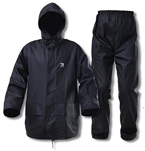 Rain Suits for Men Waterproof Heavy Duty Foul Weather Gear Rainwear Jacket and Pants(Black, X-Large)