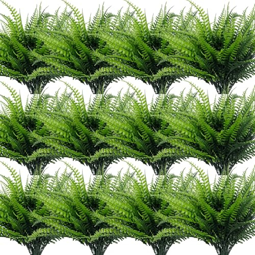TURNMEON 20 Bundles Artificial Plants Summer Decor Fake Plants Greenery Faux Plant Boston Fern Outdoor UV Resistant Artificial Flowers Plants Outside Indoor for Home Spring Decor