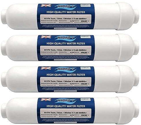 Hydro+ H11PA Inline Fridge Water Filter & Scale Inhibitor | Activated Carbon Fridge, Cooler & Tap Filter | 1/4 Push Fit Filter Cartridge | Samsung, LG, GE, Bosch, Daewoo, Neff, Siemens (4 Pack)
