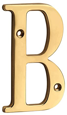 HASWARE House Number Sign 4 inch (10 cm) Polished Brass Finish Stylish Curvy Modern Door Numbers Signage Plaque Street Home Address Numerals(B, Brass)