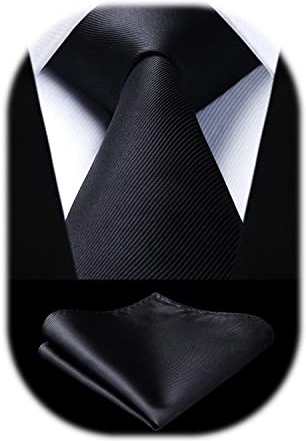 HISDERN Mens Ties Black Silk Tie Classic Tie and Pocket Square Set with Gift Box for Wedding Party Business