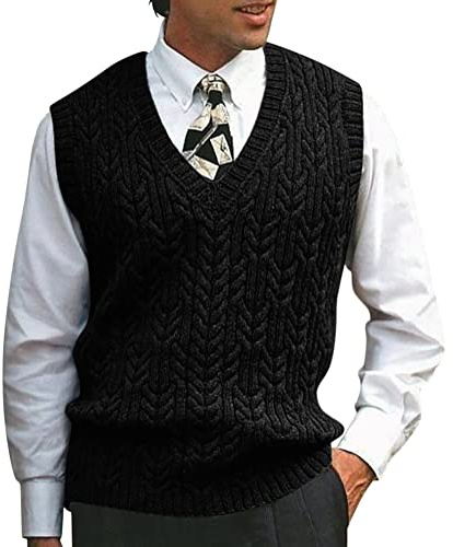 ORANDESIGNE Pullover Smanicato Uomo Maglieria Invernale Eleganti Maglioni Gilet Senza Maniche Casual Maglia Maglione Scollo A V Maglioncino Nero L