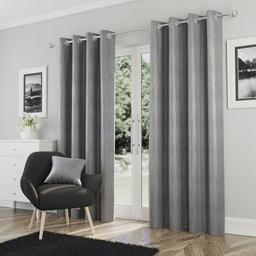 Enhanced Living Goodwood Eyelet Silver Curtains for Bedroom with Subtle Wave Pattern - 66x72 inch (168x183 cm) - Noise Reducing Thermal Curtains for Bedroom - 2 x Curtain Panels