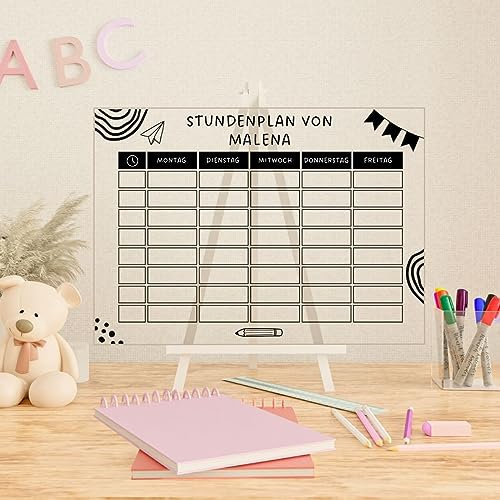 Wunsch Kalender - personalisierter Stundenplan - Kinder Papierflieger - wiederverwendbarer Kalender aus Acrylglas - Jederzeit abwischbar - Hingucker für jeden Raum