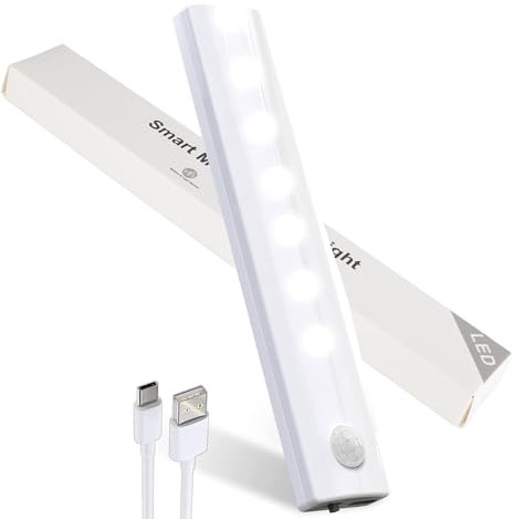LED Motion Sensor Light, Wireless USB Rechargeable Night Light Bar with Removable Magnetic Strip Auto On/Off Under Cupboard Light Indoor Small Cabinet Light for Kitchen Closet Stairs Drawer Wardrobe