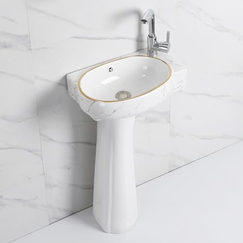 Lavabo de Cerámica, Fregadero de pedestal de cerámica blanco, Lavabo de baño de pedestal con rebosadero, Lavabo de baño de pedestal, Mini lavabo de balcón de pie para apartamentos pequeños (Size : 43