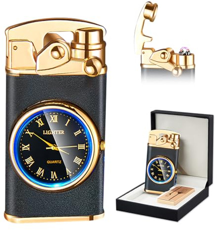 SKRFIRE Electric Plasma Electric Arc Lighter, Windproof Lighters, Metal Lighter Luminous Real Watch dial LED Lighting (Black Matte)