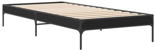 vidaXL Small Single Bed Frame - 75x190 cm Engineered Wood and Metal Structure - Black Modern Bedroom Furniture with Plywood Slats - Mattress Not Included