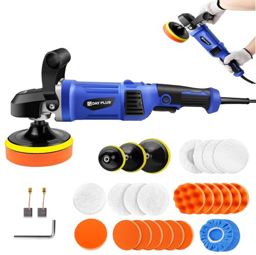 Car Polishing Machine Set, 1400W Portable Car Buffer Polisher Machine with Adjustable Handle, 6 Variable Speed Electric Rotary Polishing Machines with Sanding Buffing Pads Waxing Cleaning Kit