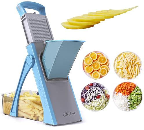 Safe Mandoline Slicer for Kitchen, 6 in 1 Vegetable Chopper, French Fry Cutter For Potatoes, Potato Slicer,Food Chopper,Adjustable Thickness 0.1-8 mm, With Peeler/Cleaning Brush (Blue)