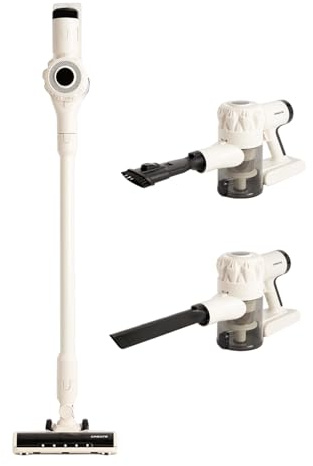 CREATE / Cyclone Force/Aspiradora Vertical sin Cable Blanco Roto/Sin Cable, 2 Accesorios, tecnología Anti-enredos, autonomía de hasta 55 min, 25.9V, Filtro HEPA, 350W