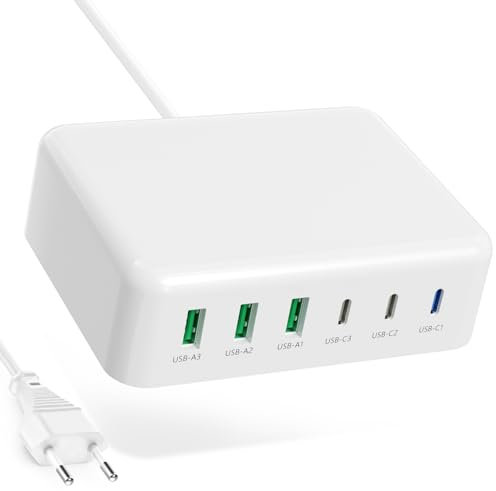 Cargador USB C Múltiple De 150W, Estación De Carga USBC GaN 6-In-1 Con Puerto De 65W Para MacBook Pro/Air, Lenovo, HP, Portátil, Cargador Rápido USBA Con QC3.0 Para iPhone, Samsung, Google Pixel, iPad