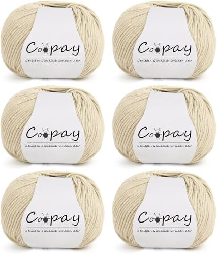 Coopay Merinowolle zum Stricken, 6x50g Weiche Merino Wolle aus 100% Schurwolle zum Häkeln & Stricken, Merino Wolle zum Häkeln für Babydecke, Nadelstärke 2,0-3,5mm, Merino Wolle Stricken - Beige