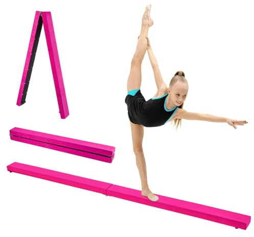7FT 2.1M Folding Gymnastics Balance Beam for Kids – Gymnastics Equipment for Home Girls, Non-Slip Suede Surface, Portable & Foldable Gymnastic Beam for Training, Beginner to Pro (Rose Red)
