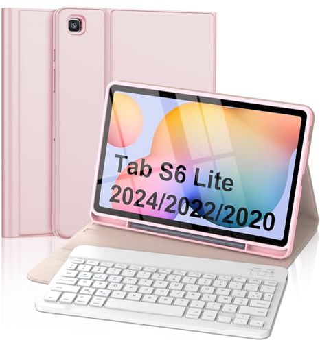 FOGARI Tangentbord för Samsung Galaxy Tab S6 Lite 10,4 tum 2024/2022/2020, franskt AZERTY trådlöst avtagbart bluetooth-tangentbord för Galaxy Tab S6 Lite, rosa