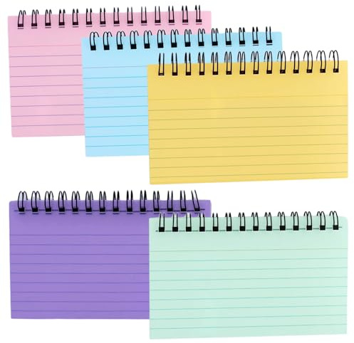 5 stycken indexkort, inlärningskort med transparent lock, 5 färger spiral, anteckningsblock, 15 x 10 cm flashkort, inlärningskort för skola, kontor, memos, ordkabel