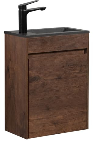 Badplaats B.V. Mueble Lavabo para Aseo Sinta 40 x 22 cm - Nogal Marrón - Mueble de baño con Lavabo Negro