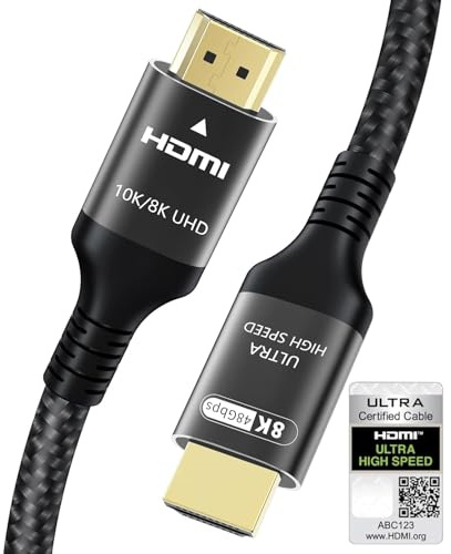 10K 8K HDMI 2.1 Cable 3M, Certified Ultra High Speed HDMI Cable with Ethernet 4K 240Hz 165Hz 120Hz 8K60Hz eARC 48Gbps HDCP2.3 HDR10+ Compatible for PC Laptop TV Monitor PS5 X-box (1.5 Meter)