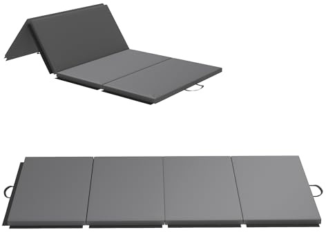 HOMCOM Tappetino da Ginnastica Pieghevole, Materassino Fitness Spesso 5 cm e Antiscivolo, Tappeto da Palestra Salvaspazio con Maniglia per Yoga e Pilates, 240x120 cm, Grigio