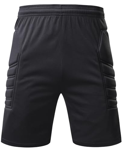 WEANGCW8238JIAN Boys Padded Soccer Goalie Short Sweat-Wicking Protective Goalkeeper Shorts with Adjustable Waist Black 7-8 Years (US, Alpha, XX-Small, 8 Years, Regular, Black)