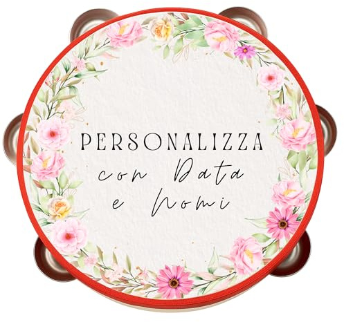 Tambourin personnalisé de 18 cm – JARDIN SONORO – Idée cadeau pour mariages, événements et occasions spéciales – personnalisable (20)