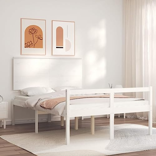 Genérico Cama Personas Mayores cabecero Madera Maciza Blanco 140x200 cm,Mobiliario,Camas y Accesorios,Camas y somieres,3195482