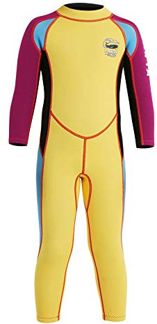 DIVE & SAIL Toddler Boys Neoprene Full Body Wetsuit Long Sleeve 2.5mm Thickness Thermal Siwmsuit for Swimming 2-3T Yellow