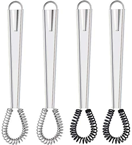 4 Pieces Egg Beater Stainless Steel Mini Spring Coil Whisk Silicone Whisk Hand Held Sauce Stirrer Blender Milk Frother Foamer Coffee Mixer