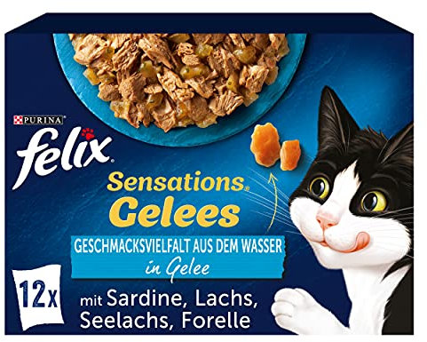 FELIX Sensations Gelees Katzenfutter nass in Gelee, Fisch Sorten-Mix, 6er Pack (6 x 12 Beutel à 85g)