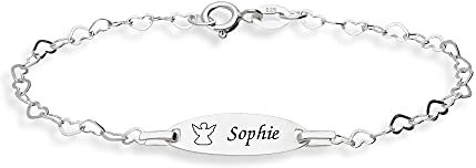 LaraZeidler Berlin Mädchen Engel Kinder Armband mit Gravur 925 Silber 16cm ideales Kinderarmband zur Geburt Taufe Taufgeschenk für Mädchen personalisierte Glücksbringer oder Kommunion (ohne Gravur)