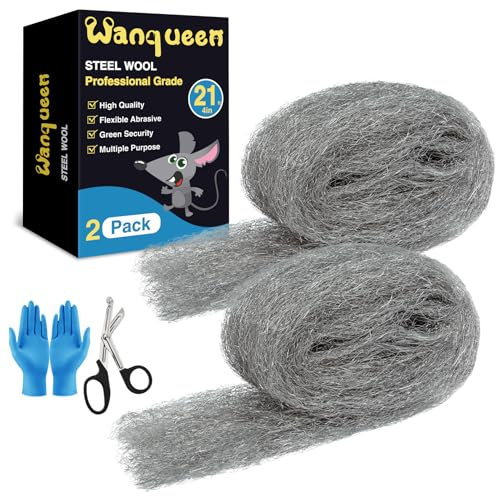 Steel Wool Mice Control 4'' * 21' Total Rodent Control Fill Fabric, Steel Wool Pads Mouse Blocker Keep Mice Away from Holes Wall Cracks Gaps(2 Rolls)