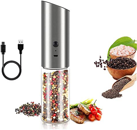 Moulin a poivre electrique-salieres et poivrieres electrique-broyeur de sel et de poivre rechargeable USB avec lumière LED-La salière et poivrière d'acier inoxydable et verre -broyeur ​en réglabl (1)