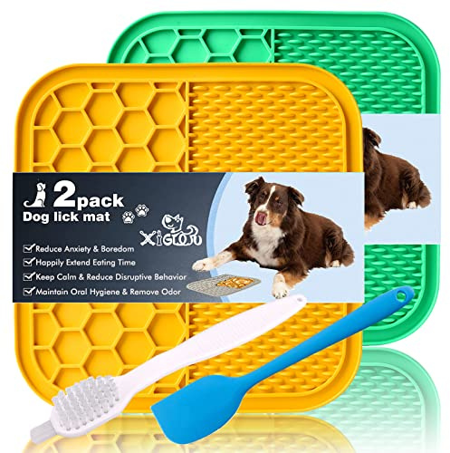 XIGOU Dog Lick Pad, 2-Pack Large Licking Mat for Dogs, Slow Feeder Dog Licking Mat with Suction Cups. Boredom & Anxiety Reducer, Perfect for Food, Treats, Yogurt, or Peanut Butter.