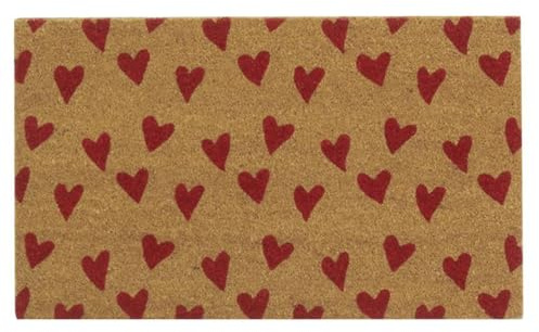 AUBRY GASPARD - Paillasson Coco Intérieur Extérieur avec Inscriptions Cœurs Rouges - Envers Latexé Antidérapant - Design Charmant pour Une Entrée Accueillante - 45 x 75 cm