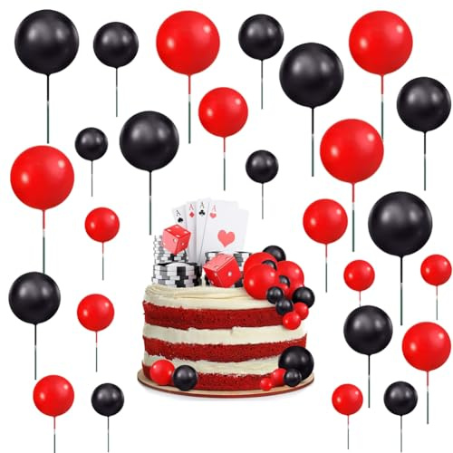 ZOOMPIL Bolas Cake Topper, 108pcs Mini Bola de Espuma para Tartas, Uego de Bolas para Decoración de Tartas, Adorno para Magdalenas, para decoración de Fiesta de cumpleaños (negro rojo)
