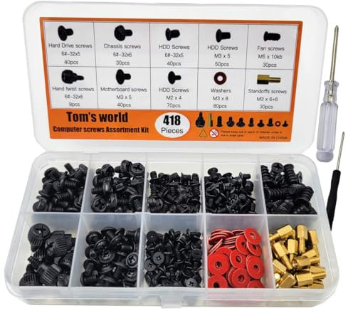 418Pieces Computer Screws Assortment Set Standoffs Screws for Motherboard, HDD,SSD,Cooling Fan,ATX Case,Chassis,Laptop Case Repair