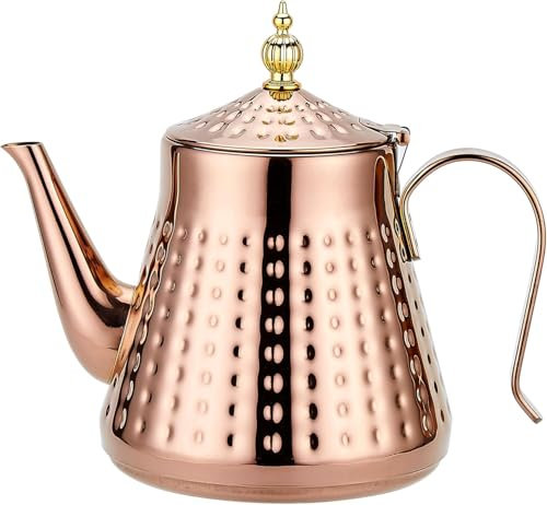 SANQIAHOME 1200ml,Tetera de acero inoxidable con infusor extraíble,tetera de estufa,cobre