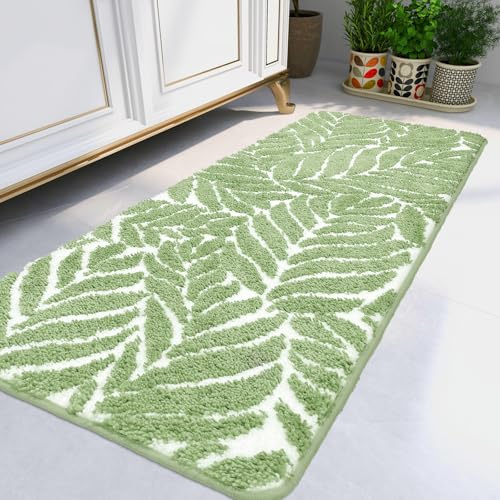 Tapis de Salle de Bain Long et antidérapant pour Salle de Bain décoratif Absorbant l'eau, Vert Sauge, 60 x 150 cm