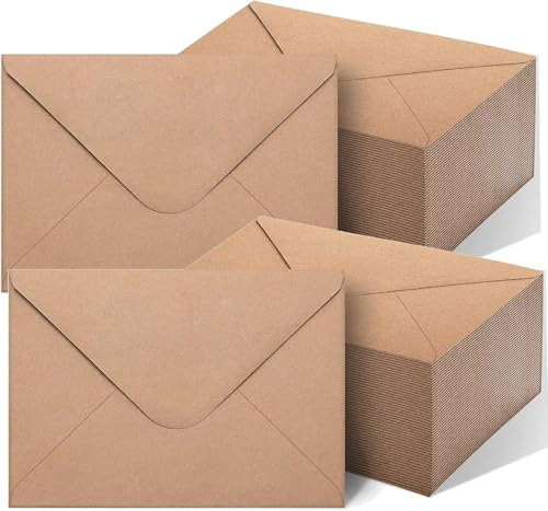 100 Stücke Braun Briefumschläge,Nassklebung Umschläge,Vintage kraftpapier Kuvert Briefumschläge,Kraftpapier-Umschläge Naturklebeumschläge für Grußkarten und Einladunge