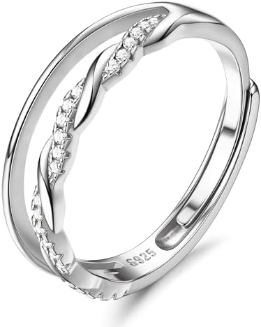 Milacolato 925 Anello in Argento Sterling Delicato Intrecciato Zirconi Cubici Eternità Promessa Fede Nuziale Anello Pollice Regolabile Argento Anello in Oro per le Donne Signore Ragazze