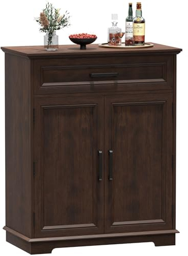 REDAYFUR Kitchen Storage Cabinet with Drawer, Buffet Cabinet with Storable Door, Modern Floor Sideboard, for Living Room, Entryway,Cherry