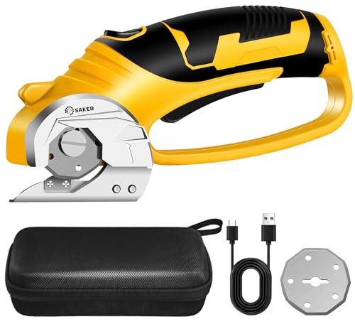 Saker Cordless Electric Scissors,4V Rechargeable Cardboard Box Cutter Fabric Scissor with Safety Lock & LED Light,Power Rotary Cutter for Leather Carpet Plastic Cutting (Cordless Scissor, Green)