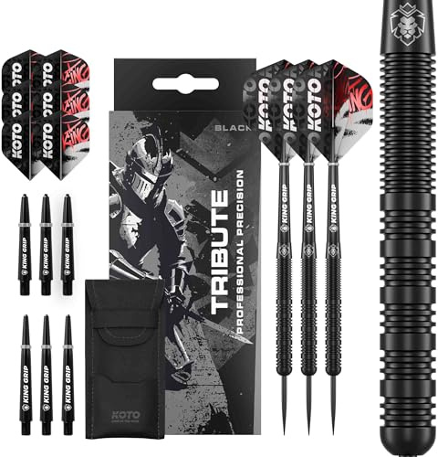 KOTO – Tribute dart, svart, dart set inkl. 3 fat, flights + remmar och dartwallet, fast ringgrepp