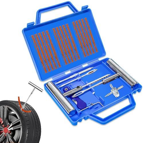 DXIA Kit Riparazione Pneumatici da 23 Pezzi, Tubeless Kit Riparazione Gomme Ripara, Ripara Gomme auto Portatile, Strumenti di Riparazione di Pneumatici per Un'ampia Gamma di Veicoli
