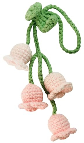 Joekaran Crochet Lily of The Valley Flowers Car Charm for Girls(Ombre Pink)