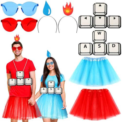 Yearntown 2 Set Fire Water Character Funny Halloween Costumes Couple Costumes Game Character Gamer Cosplay for Gaming Lovers Couple Friend Halloween Cosplay Dress up Party