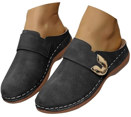 Sabots à bout fermé pour femmes - Mules à enfiler confortables - Mules en cuir pour femmes - Glissières creuses - Sandales à plateforme à talon compensé - Chaussures orthopédiques avec support de