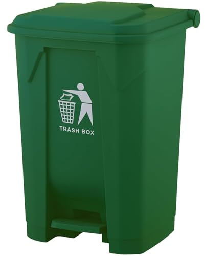 DUAS 30/50/80L Pedal Bin – Large Recycling & Rubbish Dustbin for Kitchen, Home & Office – Durable Plastic Waste Trash Bin with Foot Pedal & Lid (Green, 50L)