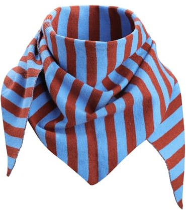 Molans Knitted Stripe Triangle Scarf for Women- 47inch Women's Warm Knit Shawl, Fashionable Blue Blanket Scarves for Fall Winter